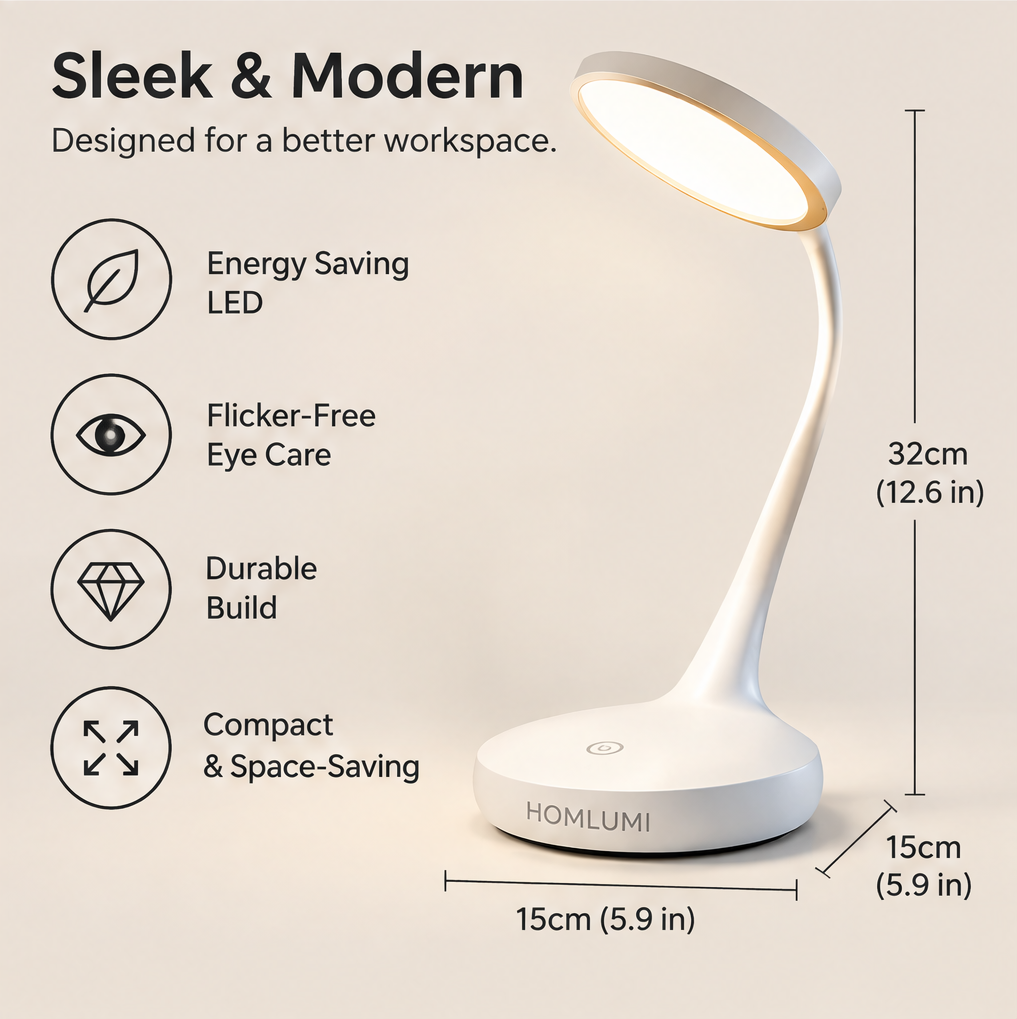 HOMLUMI Modern LED Desk Lamp– Flexible Gooseneck Design