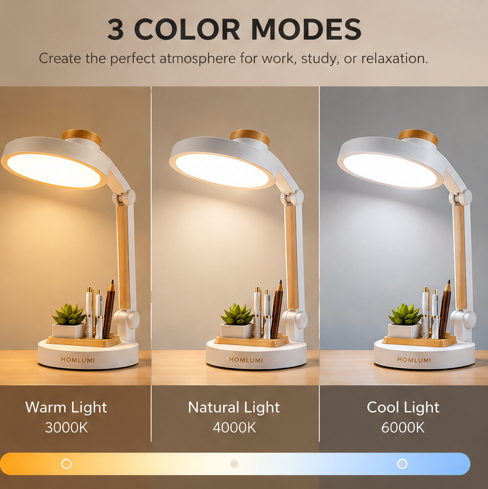 HOMLUMI Multi-Functional Foldable LED Desk Lamp with Pen Holder