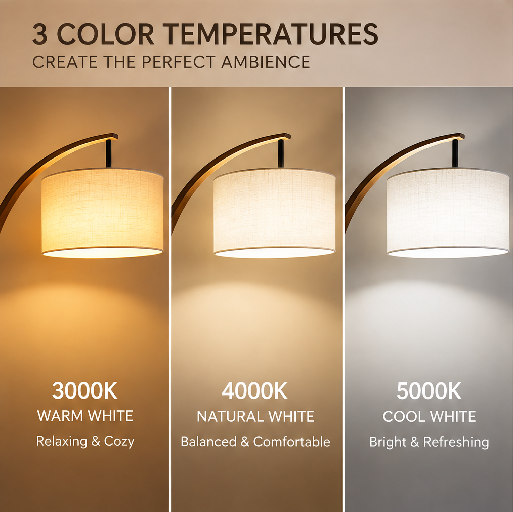 HOMLUMI Modern Arc Floor Lamp – Natural Wood Design