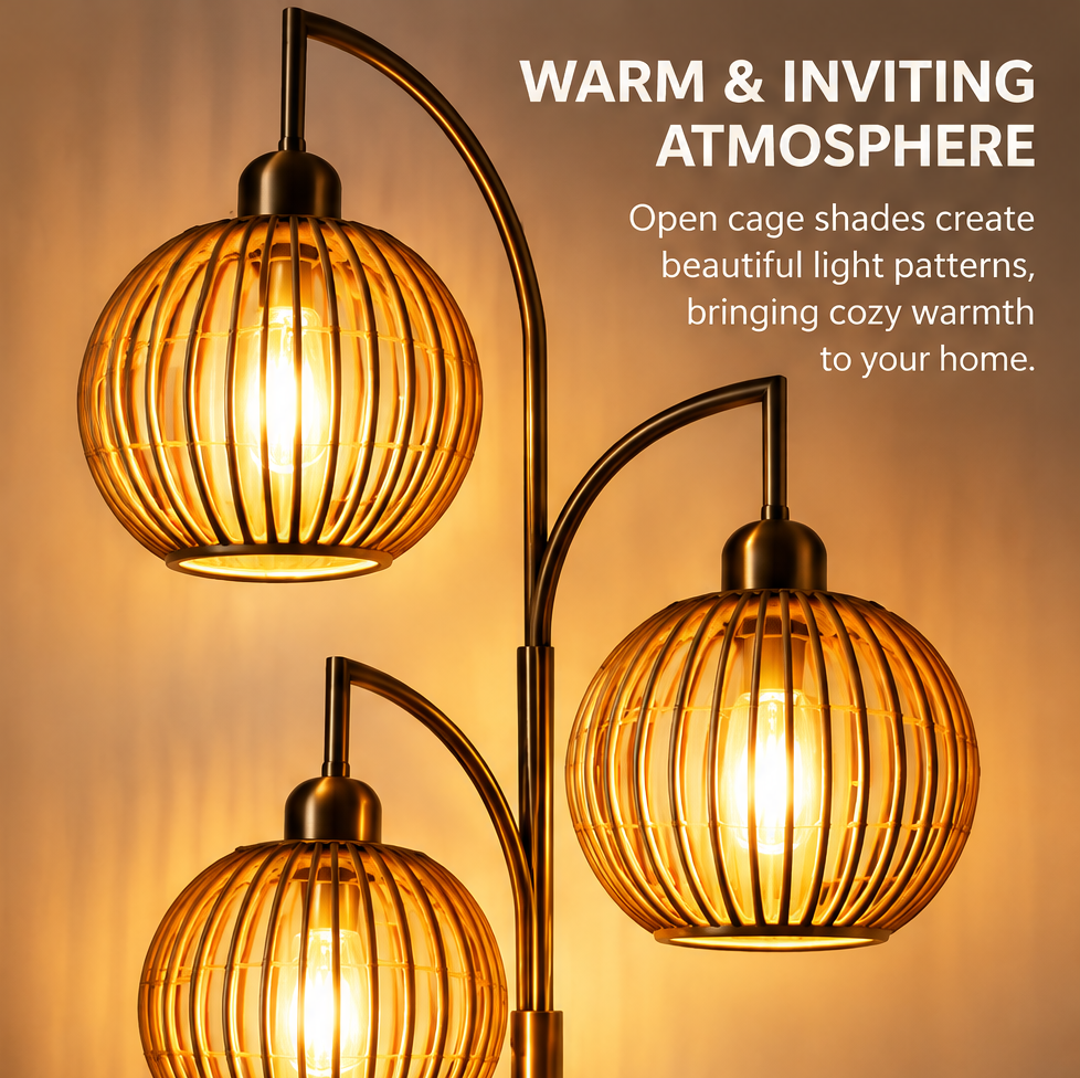 HOMLUMI Luxury 3-Light Marble Floor Lamp