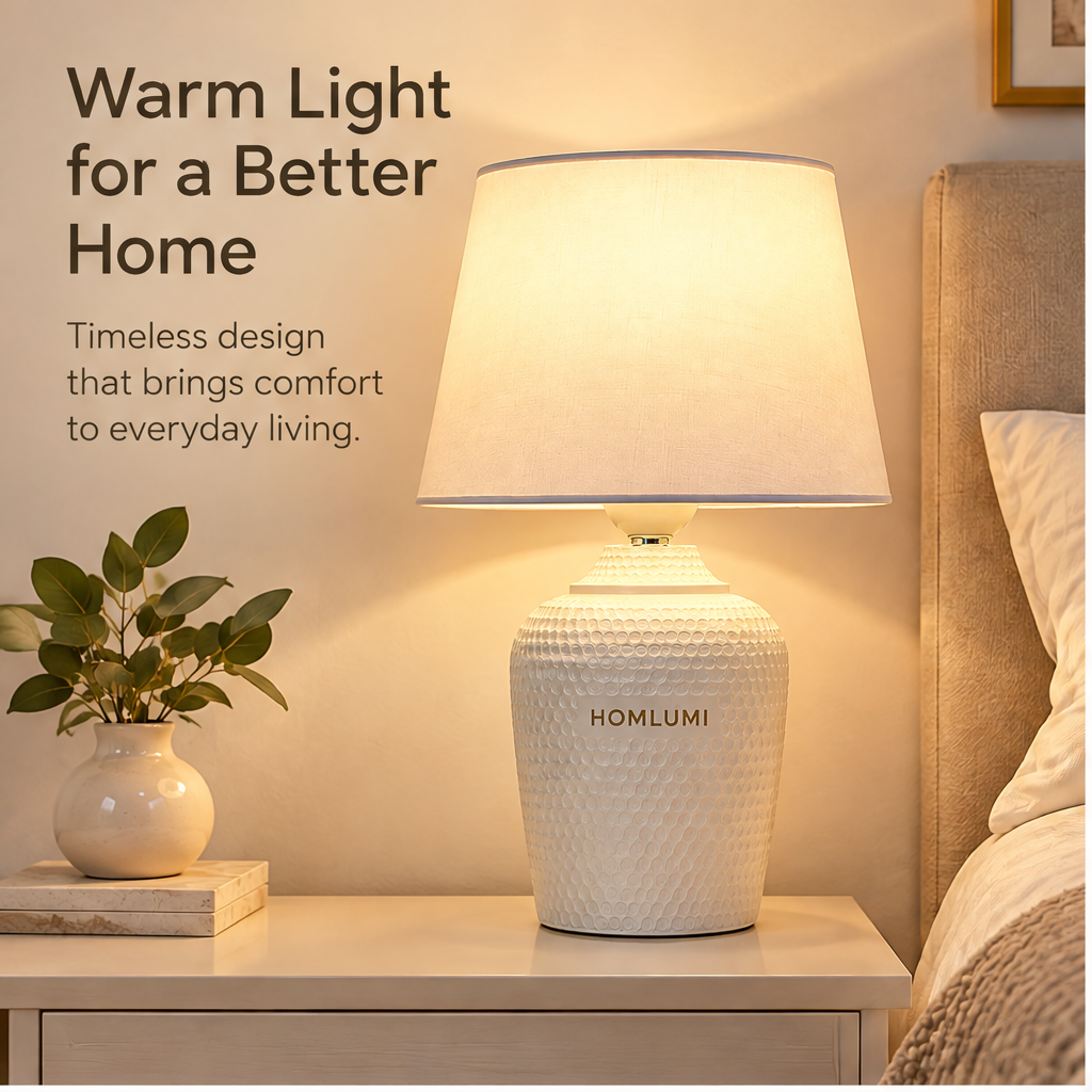HOMLUMI Ceramic Bedside Table Lamp
