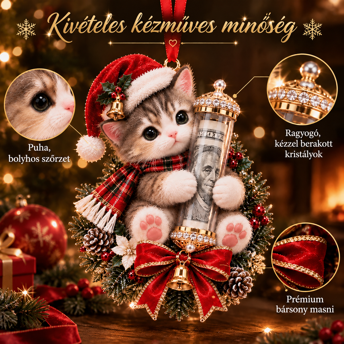 🎄Kalėdinė 50 % nuolaida🎁 Kalėdinis žaisliukas su mielu gyvūnėliu pinigų dovanojimui – šventinės eglutės papuošimas 💵