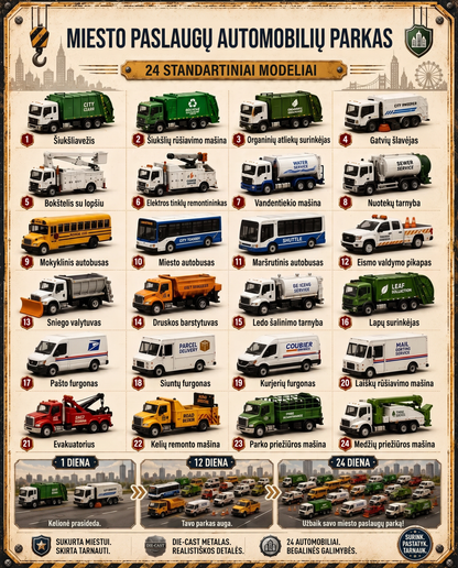 🔥 🎄 SPECIALUS KALĖDŲ PASIŪLYMAS: 50% NUOLAIDA – 🎁 24 dienų transporto priemonių advento kalendorius: susikurkite savo transporto parką 🔥