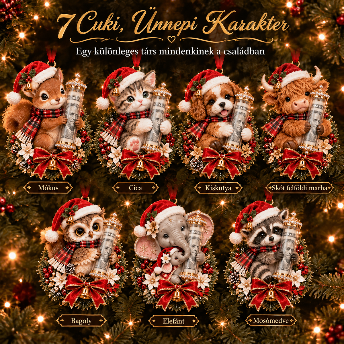 🎄Kalėdinė 50 % nuolaida🎁 Kalėdinis žaisliukas su mielu gyvūnėliu pinigų dovanojimui – šventinės eglutės papuošimas 💵