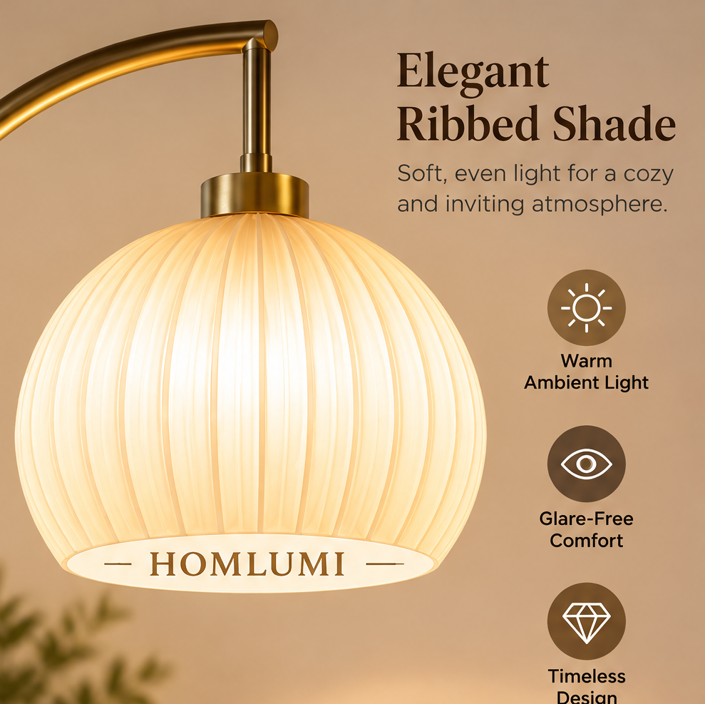 HOMLUMI Elegant Marble Arc Floor Lamp