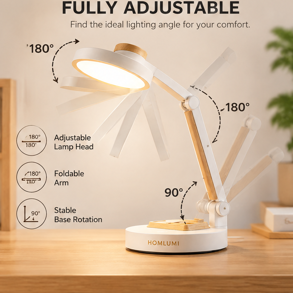 HOMLUMI Multi-Functional Foldable LED Desk Lamp with Pen Holder
