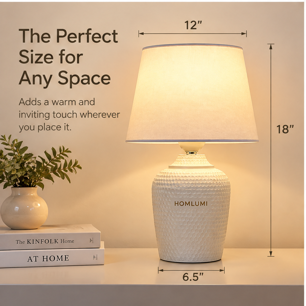 HOMLUMI Ceramic Bedside Table Lamp