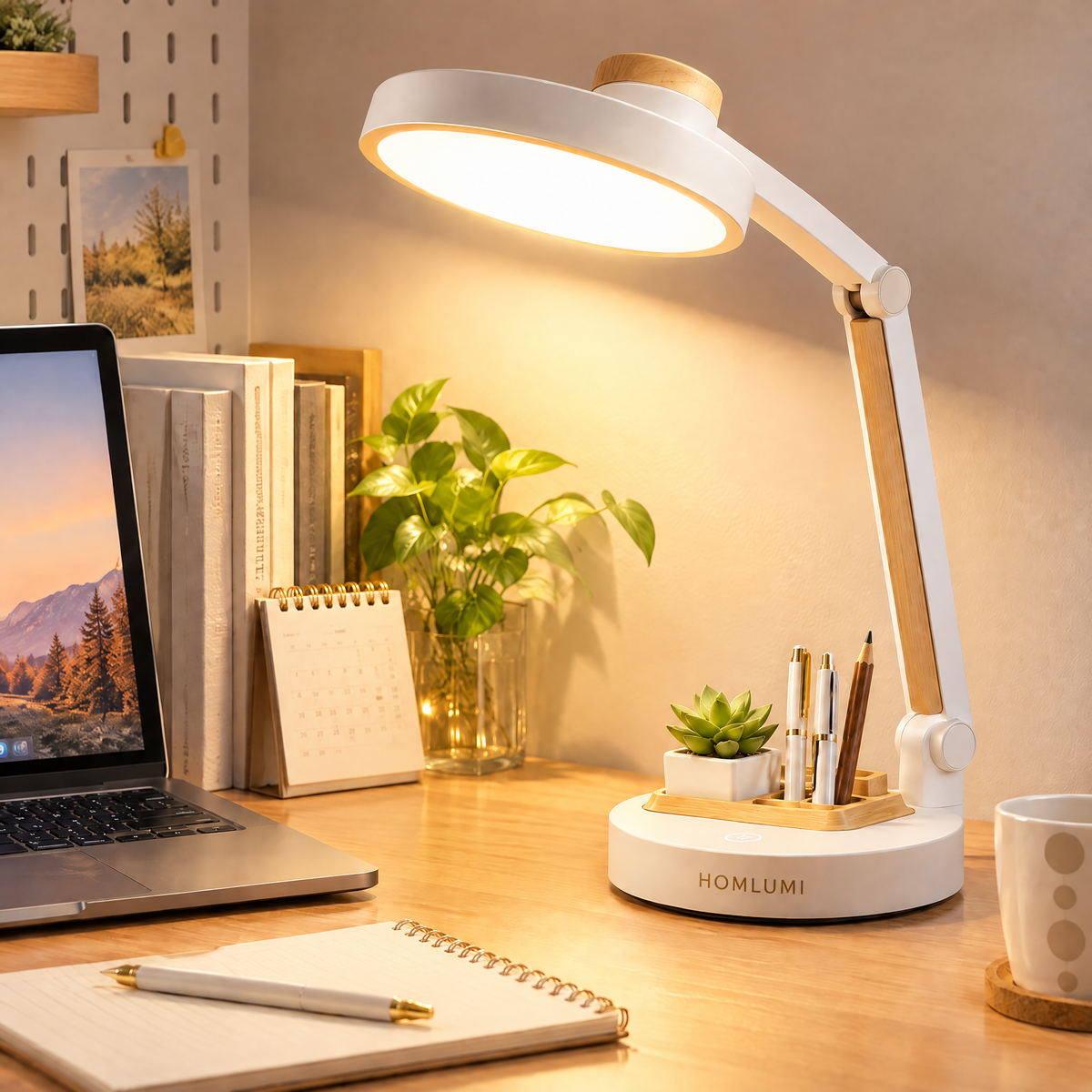 HOMLUMI Multi-Functional Foldable LED Desk Lamp with Pen Holder