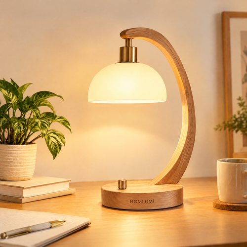 HOMLUMI Nordic Wooden Touch Table Lamp