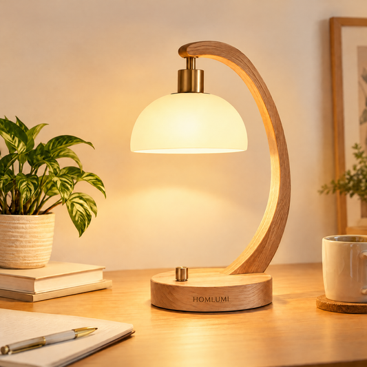 HOMLUMI Nordic Wooden Touch Table Lamp