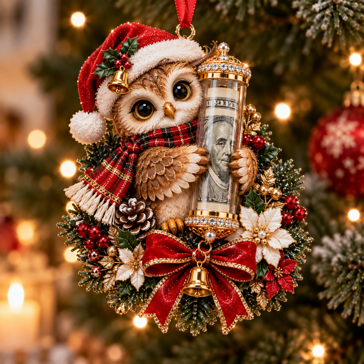 🎄Kalėdinė 50 % nuolaida🎁 Kalėdinis žaisliukas su mielu gyvūnėliu pinigų dovanojimui – šventinės eglutės papuošimas 💵