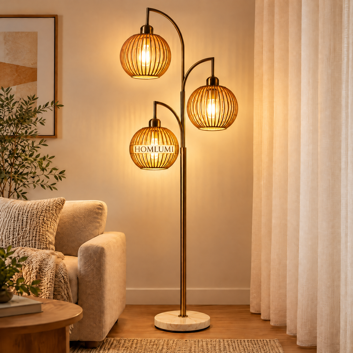 HOMLUMI Luxury 3-Light Marble Floor Lamp