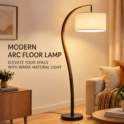 HOMLUMI Modern Arc Floor Lamp – Natural Wood Design
