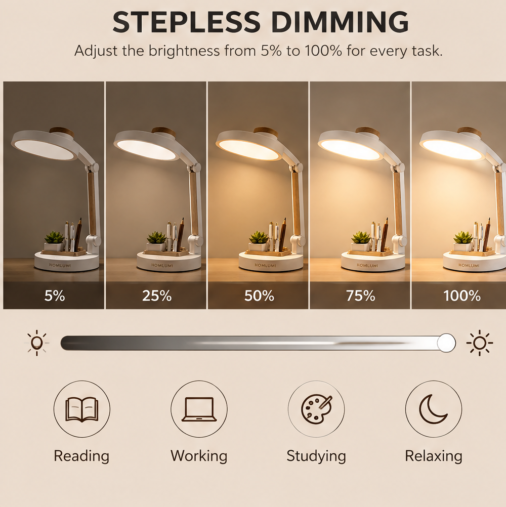 HOMLUMI Multi-Functional Foldable LED Desk Lamp with Pen Holder