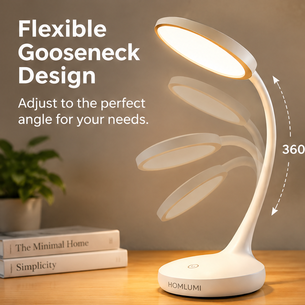 HOMLUMI Modern LED Desk Lamp– Flexible Gooseneck Design