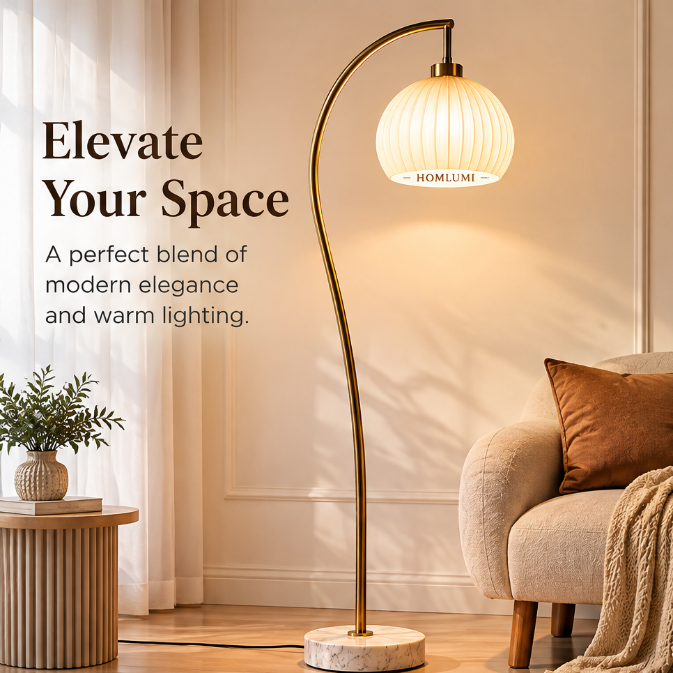 HOMLUMI Elegant Marble Arc Floor Lamp