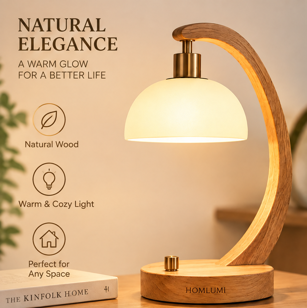HOMLUMI Nordic Wooden Touch Table Lamp