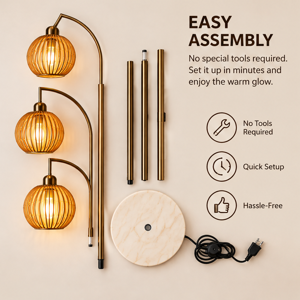 HOMLUMI Luxury 3-Light Marble Floor Lamp