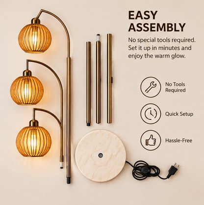 HOMLUMI Luxury 3-Light Marble Floor Lamp