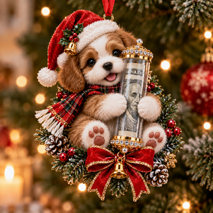🎄Kalėdinė 50 % nuolaida🎁 Kalėdinis žaisliukas su mielu gyvūnėliu pinigų dovanojimui – šventinės eglutės papuošimas 💵