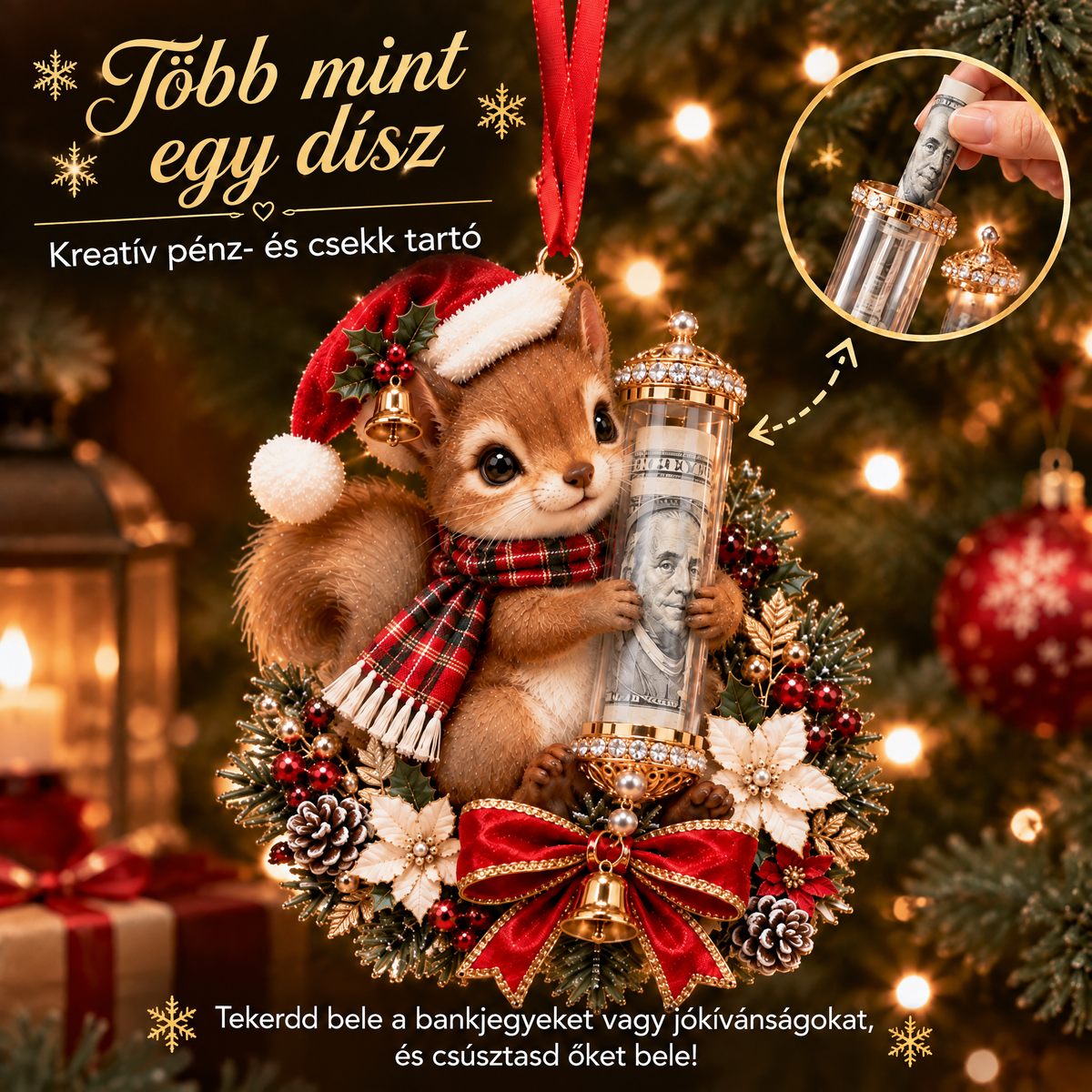 🎄Kalėdinė 50 % nuolaida🎁 Kalėdinis žaisliukas su mielu gyvūnėliu pinigų dovanojimui – šventinės eglutės papuošimas 💵