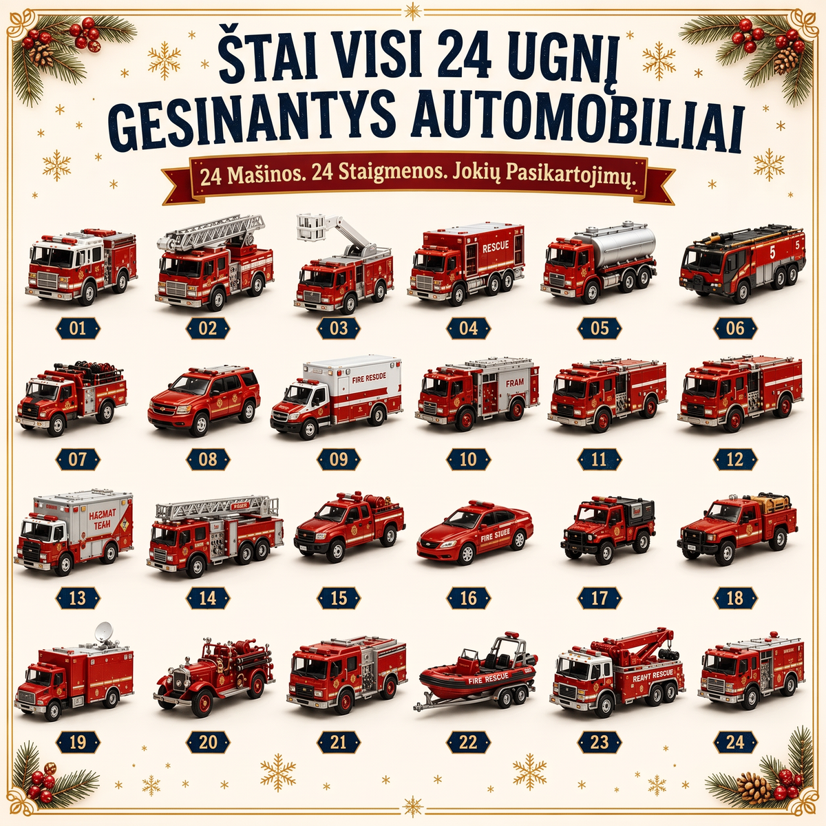 🔥 🎄 SPECIALUS KALĖDŲ PASIŪLYMAS: 50% NUOLAIDA – 🎁 24 dienų transporto priemonių advento kalendorius: susikurkite savo transporto parką 🔥