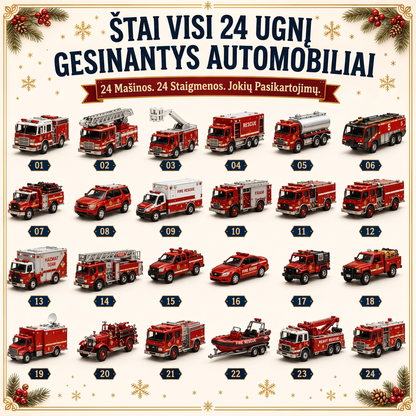 🔥 🎄 SPECIALUS KALĖDŲ PASIŪLYMAS: 50% NUOLAIDA – 🎁 24 dienų transporto priemonių advento kalendorius: susikurkite savo transporto parką 🔥