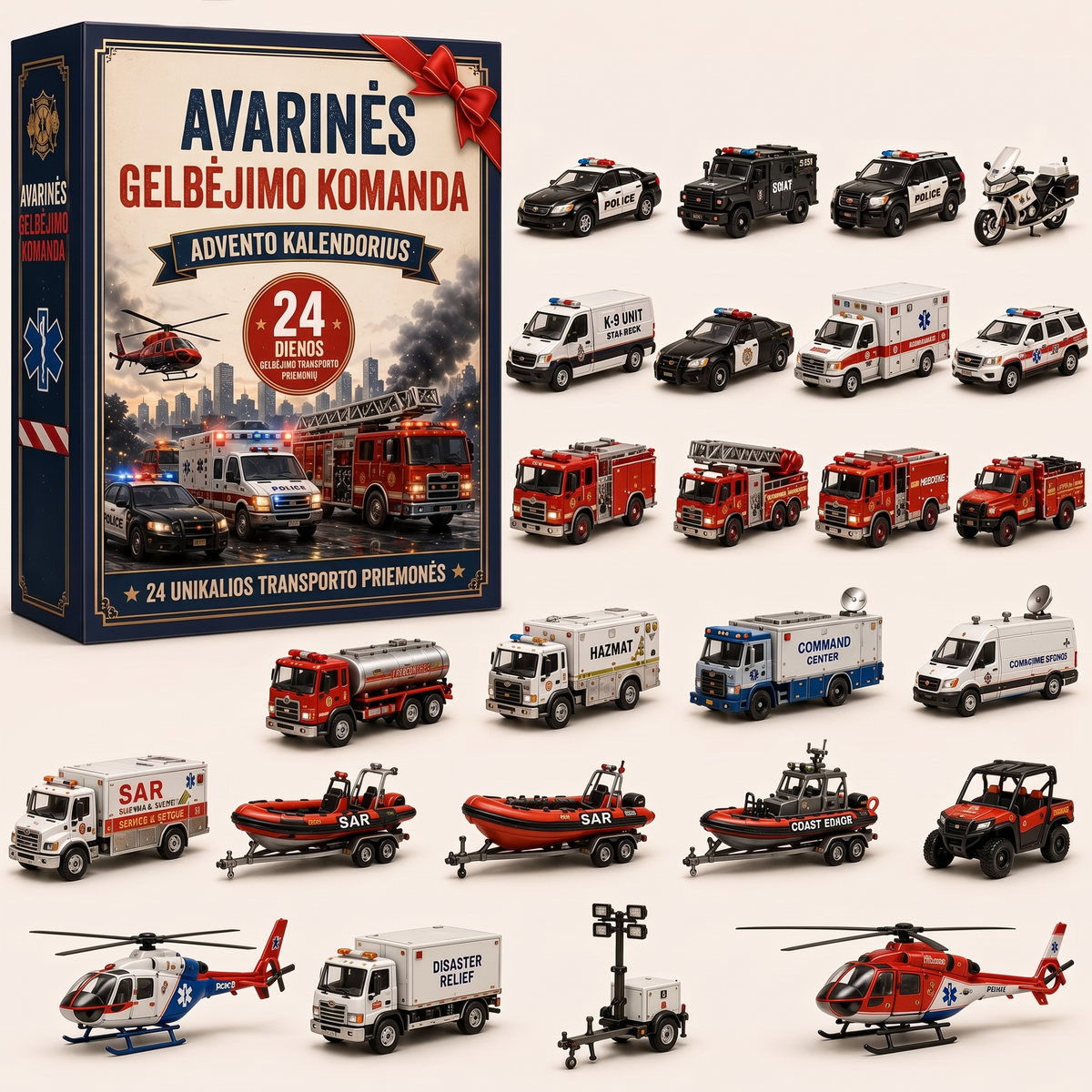 🔥 🎄 SPECIALUS KALĖDŲ PASIŪLYMAS: 50% NUOLAIDA – 🎁 24 dienų transporto priemonių advento kalendorius: susikurkite savo transporto parką 🔥