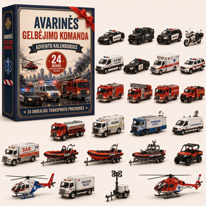 🔥 🎄 SPECIALUS KALĖDŲ PASIŪLYMAS: 50% NUOLAIDA – 🎁 24 dienų transporto priemonių advento kalendorius: susikurkite savo transporto parką 🔥