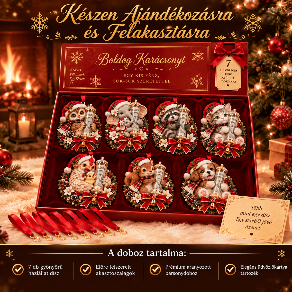 🎄Kalėdinė 50 % nuolaida🎁 Kalėdinis žaisliukas su mielu gyvūnėliu pinigų dovanojimui – šventinės eglutės papuošimas 💵