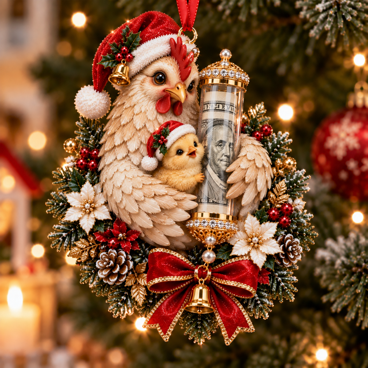 🎄Kalėdinė 50 % nuolaida🎁 Kalėdinis žaisliukas su mielu gyvūnėliu pinigų dovanojimui – šventinės eglutės papuošimas 💵