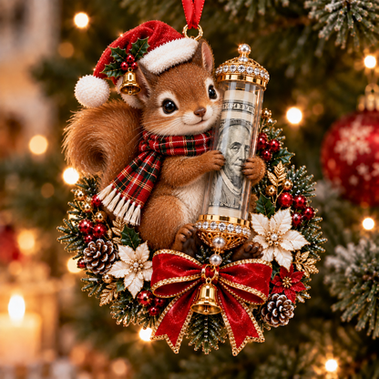 🎄Kalėdinė 50 % nuolaida🎁 Kalėdinis žaisliukas su mielu gyvūnėliu pinigų dovanojimui – šventinės eglutės papuošimas 💵